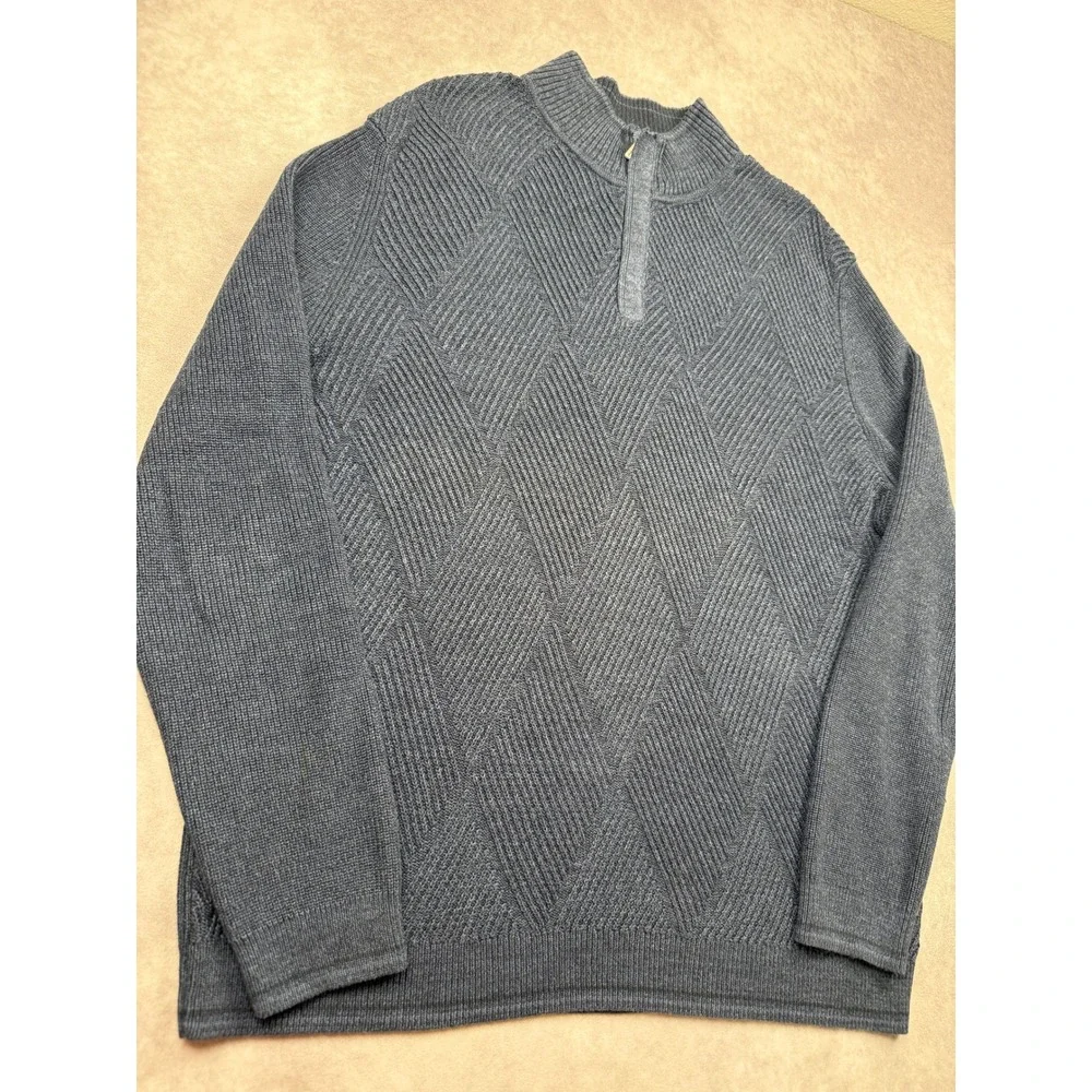 Tommy Bahama Mens XL Navy Blue Pima Cotton Diamond Knit 1/4 Zip Mock Sweater